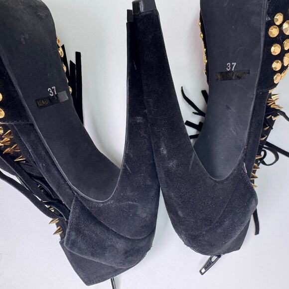 Jeffrey Campbell Black Suede Gold Studs High Heel Fringe EU37/US 6.5 Party Funky - Picture 7 of 8